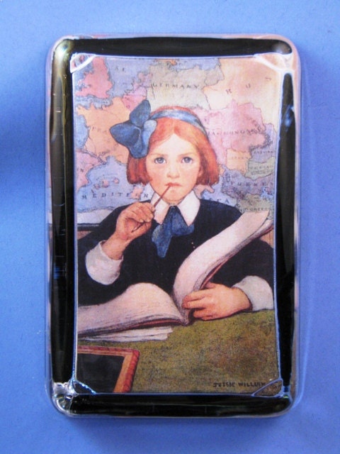 Book Lover Jessie Willcox Smith"s "The Scholar" Large Rectangle Glass Paperweight Teacher's Gift