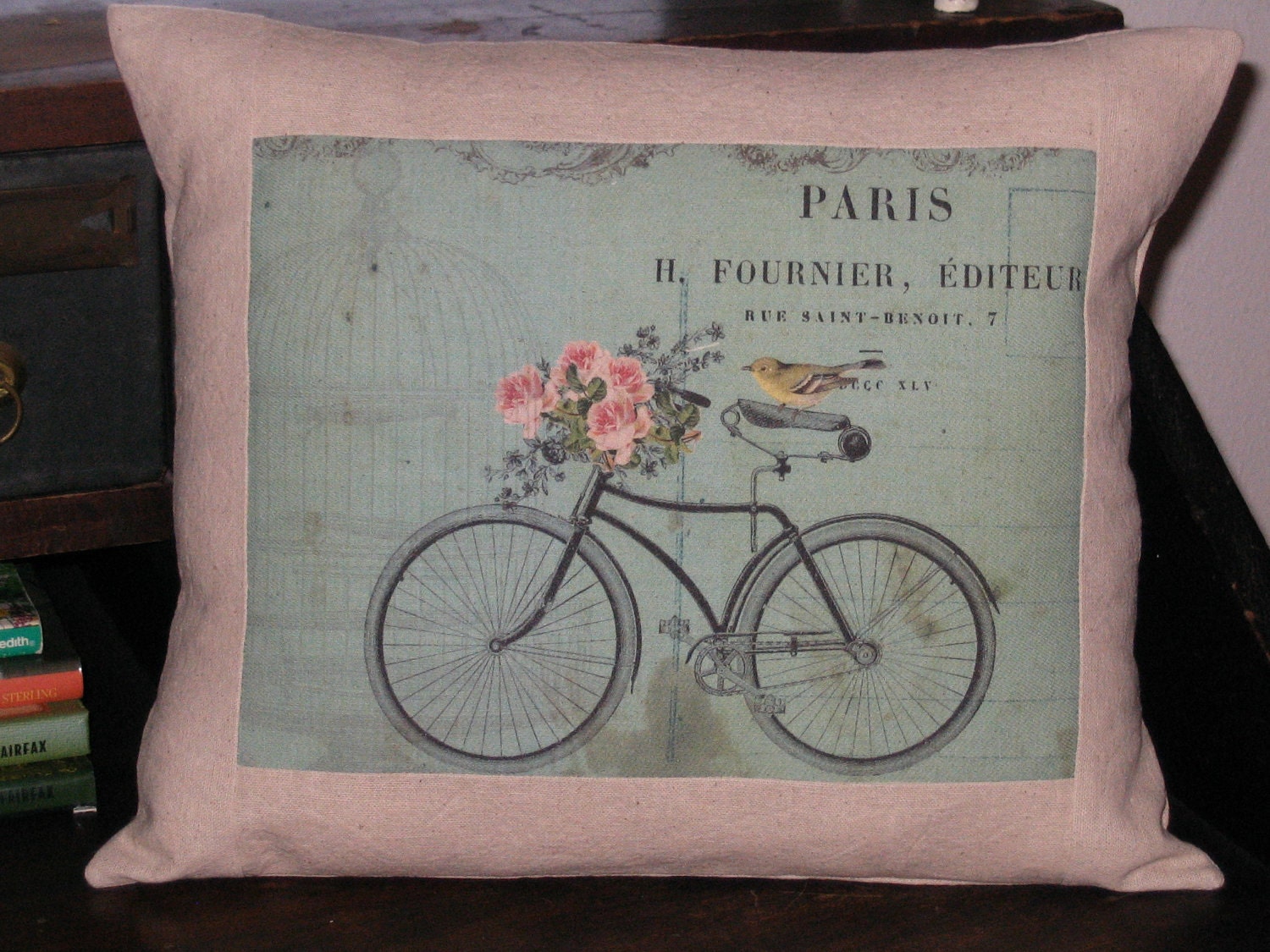 Pillow Cover Vintage Bicycle and Bird Throw Pillow