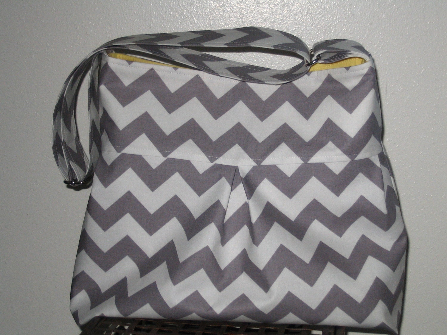 Grey Chevron Bag Purse Pleated Hobo Messenger  Diaper Bag in Grey Chevron - Large Size