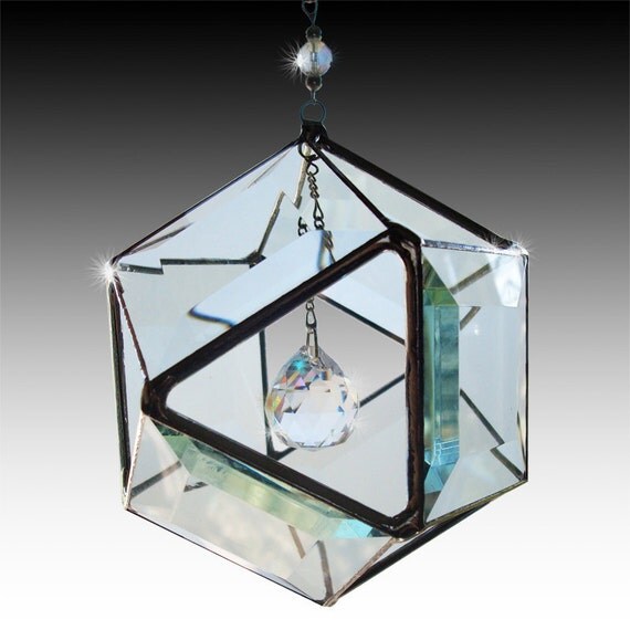 Rainbow Dancer, Bevels and Crystals Stained Glass Sun Catcher.