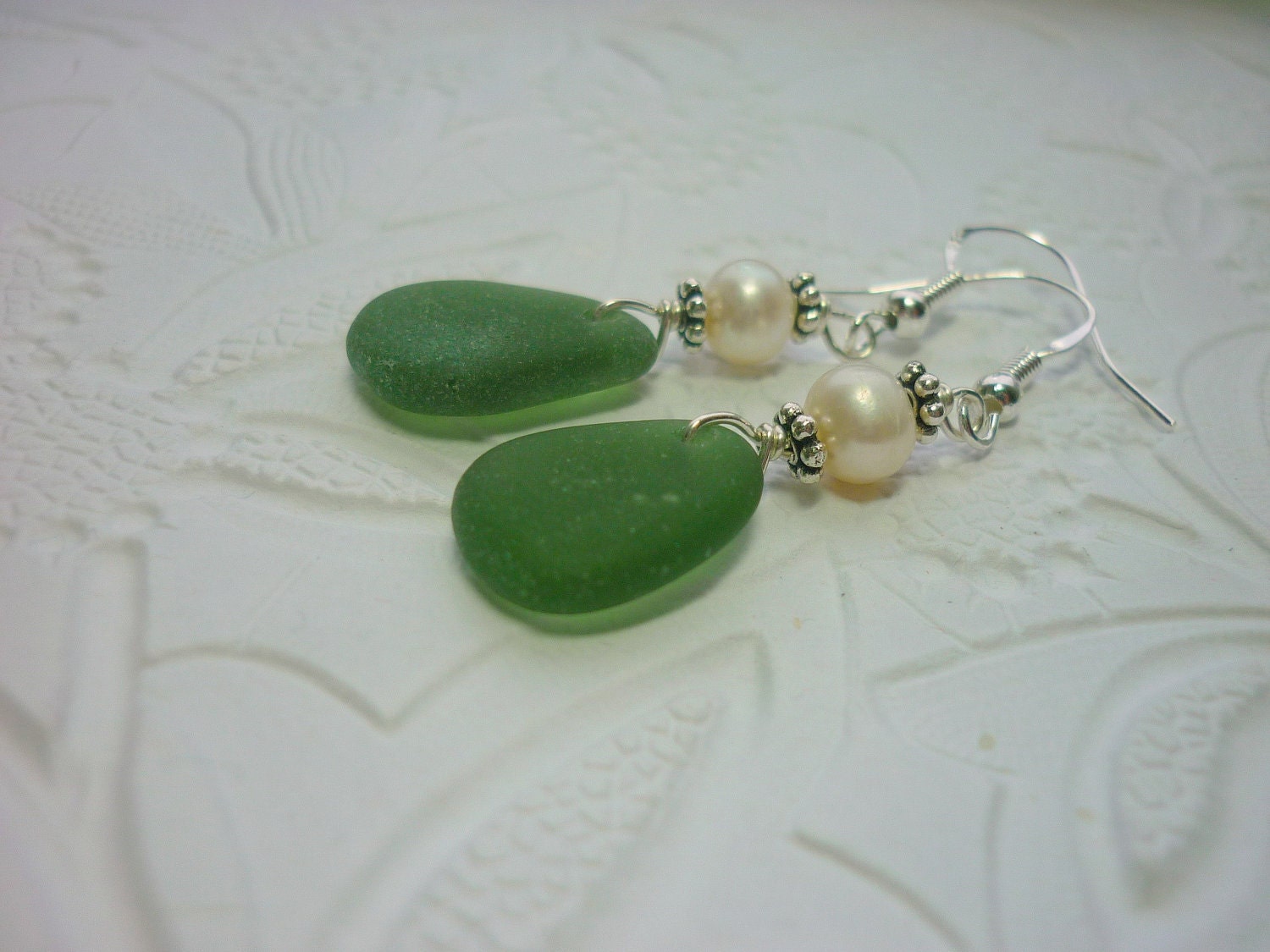 Sea Glass Earrings Teal Green - Beach Seaglass Wedding