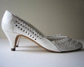 woven white leather pumps size 7 1/2