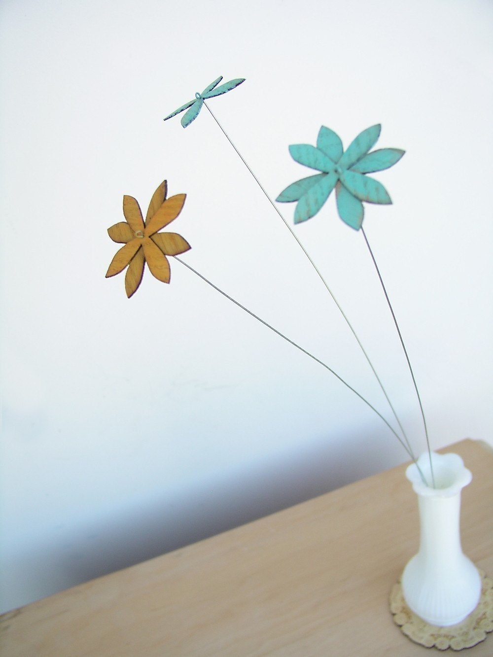 rustic wood flowers, set of THREE