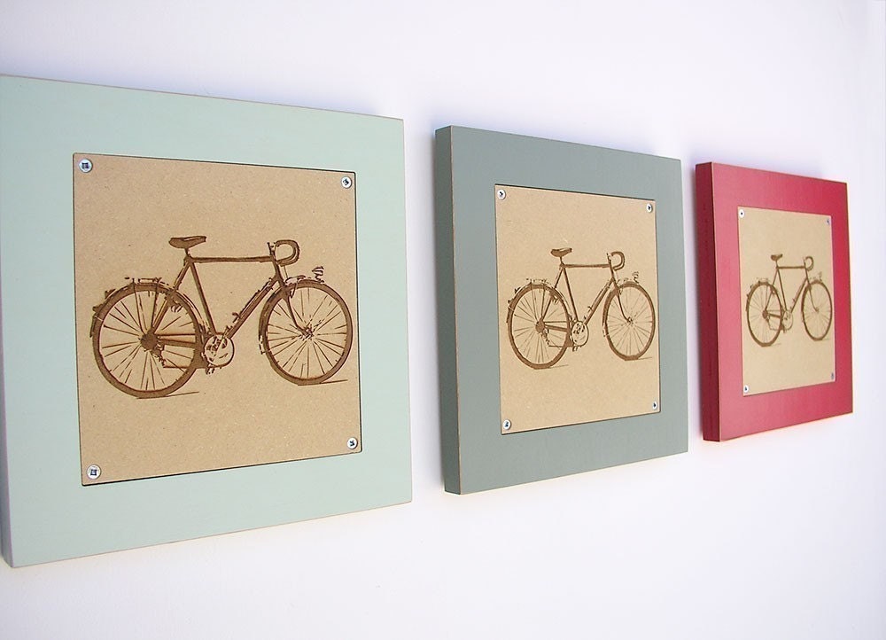 retro revival bicycle engraving SET OF 3