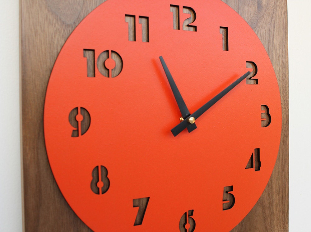 large retro modern walnut wall clock