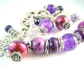Purple stones, pearls, crystal, silver beaded charm bracelet... PASSION in PLUM