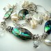 Abalone and freshwater pearl bracelet, double strand, crystal, sterling silver