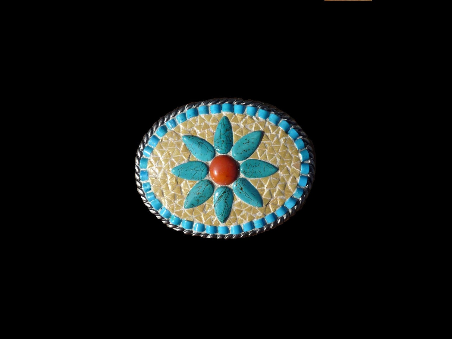 Turquoise Flower Mosaic Belt Buckle