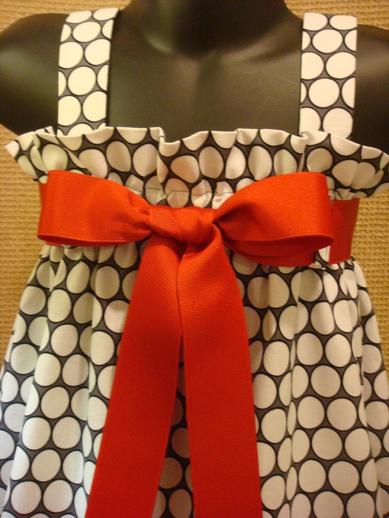 Gray and White Polka Dot Dress with Interchangeable Ribbon Belt