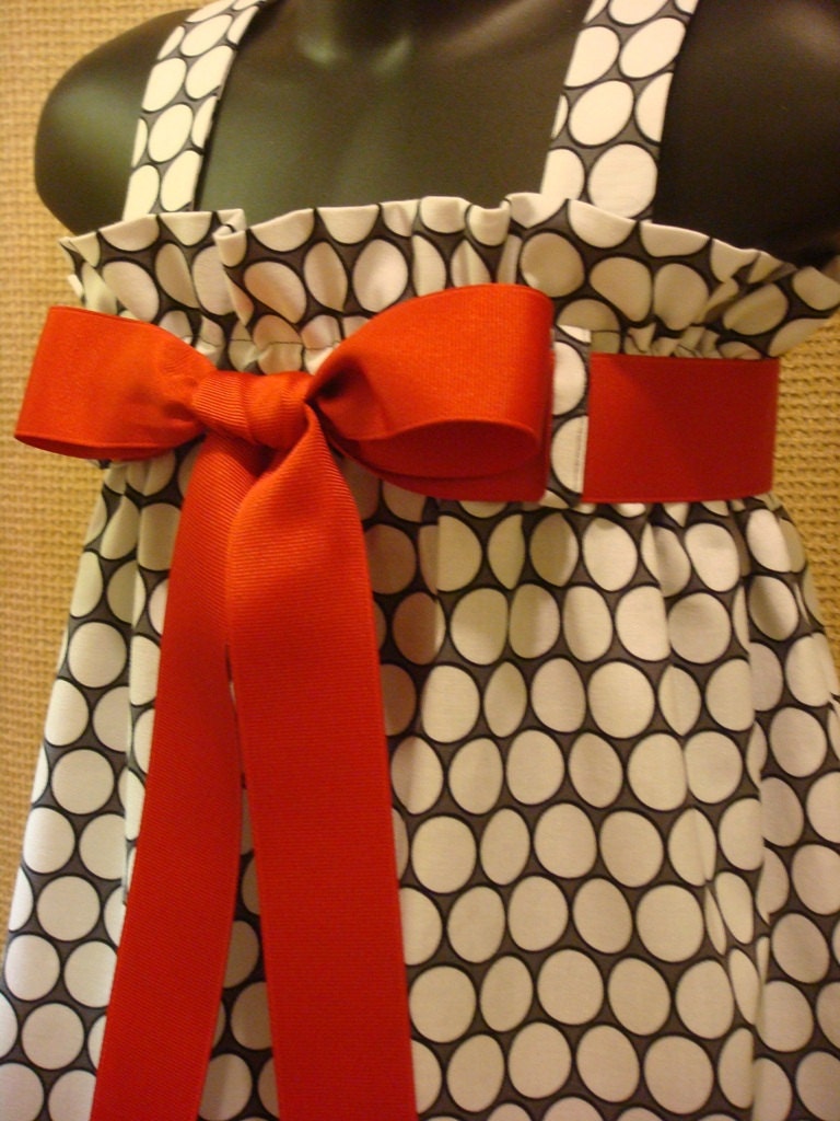 Gray and White Polka Dot Dress with Interchangeable Ribbon Belt