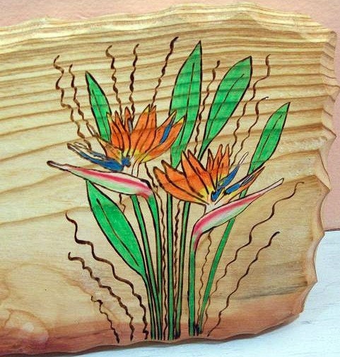 Large Birds of Paradise Wood Wedding Guest Book Alternative