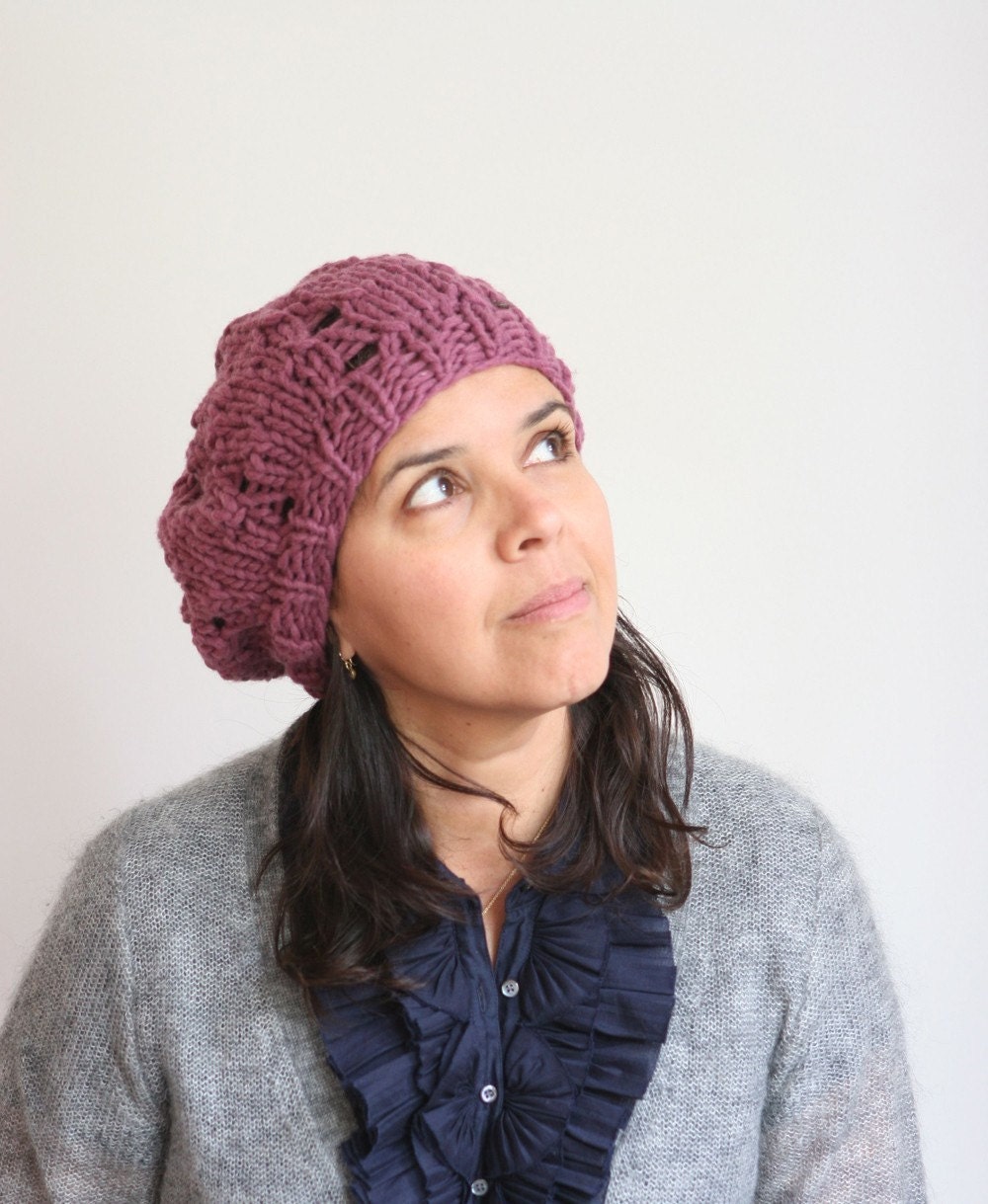 Merino Wool Slouchy Hat in Rose