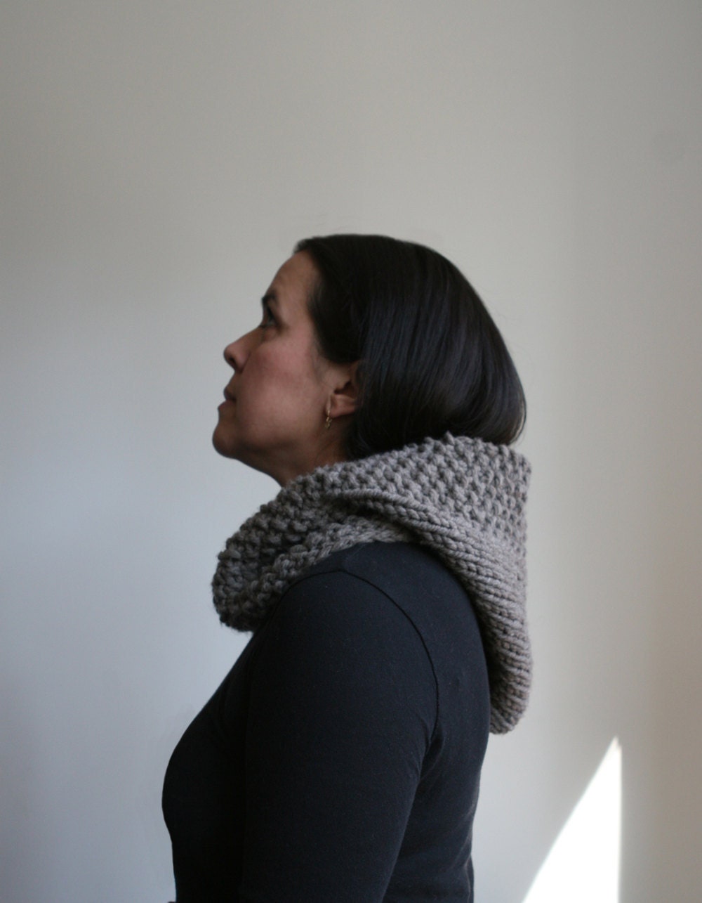 Hand Knit, Hooded Cowl. Soft Merino Wool, in Undyed Barley.