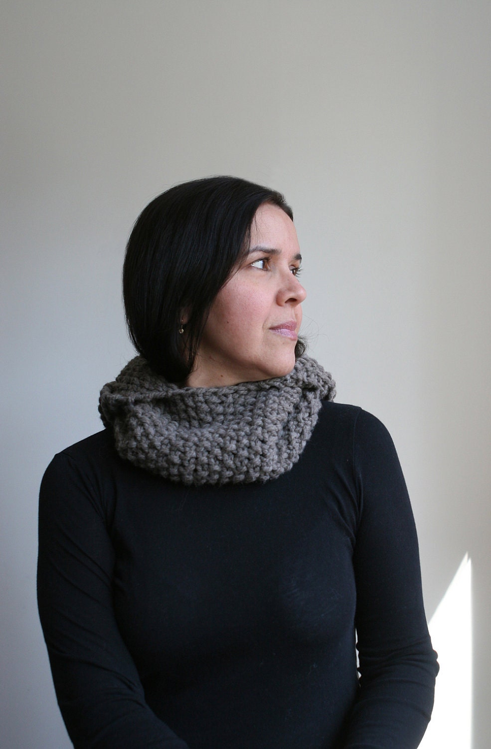Hand Knit, Hooded Cowl. Soft Merino Wool, in Undyed Barley.