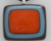 Brown, Turquoise and Orange Pendant on Brown Leather Cord, "The Zoe"