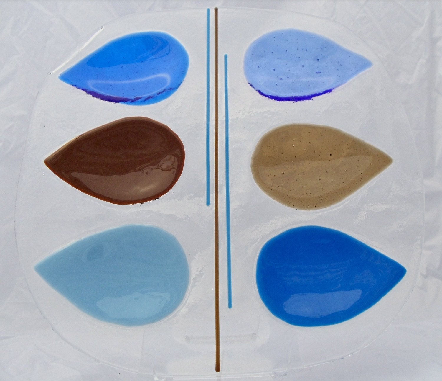 Seder Plate accented with Blue and Brown Glass