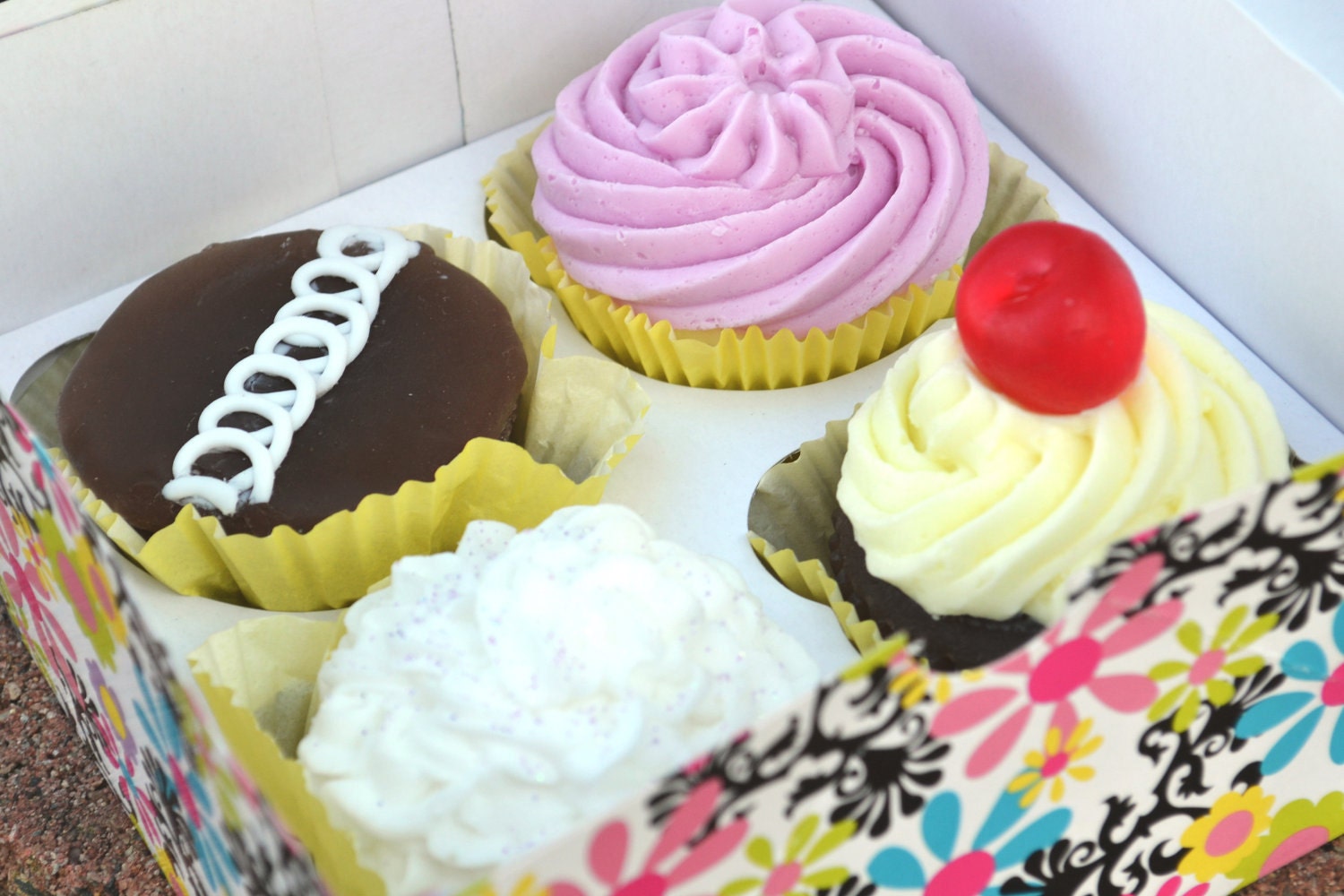 AJs Cupcake Factory (TM) Soap - Gift Set Box of 4 Assorted Vegan Bakery Cupcake Soap