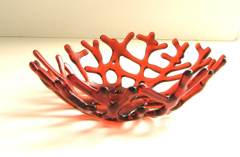 Sunset Coral Art Glass Decorative Bowl - Beach Decor