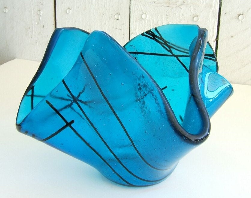 Aqua Blue Flower Vase, Candle Holder, Candy Dish