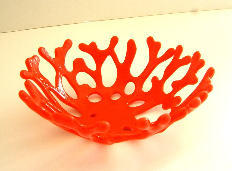 Art Glass Coral Bowl in Deep Turquoise - Ocean Beach Sea Coral Bowl