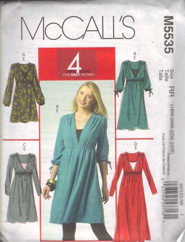 2 Sewing Patterns size 18 to 24 McCalls 5535 and Butterick 3344, dresses and tops