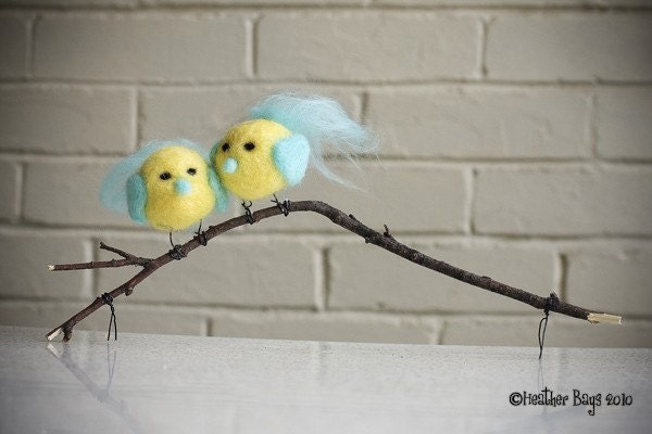 Birds on a Branch. Needle Felted Cake Topper, Display Art or Decoration.