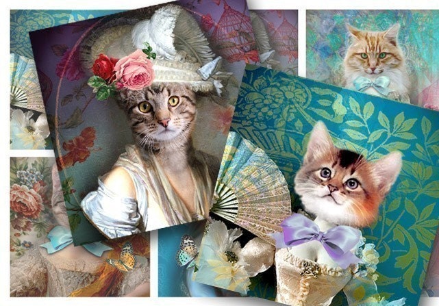 Lady Cat - Two-in-One Designed Images, Download and Print Digital Collage Sheet