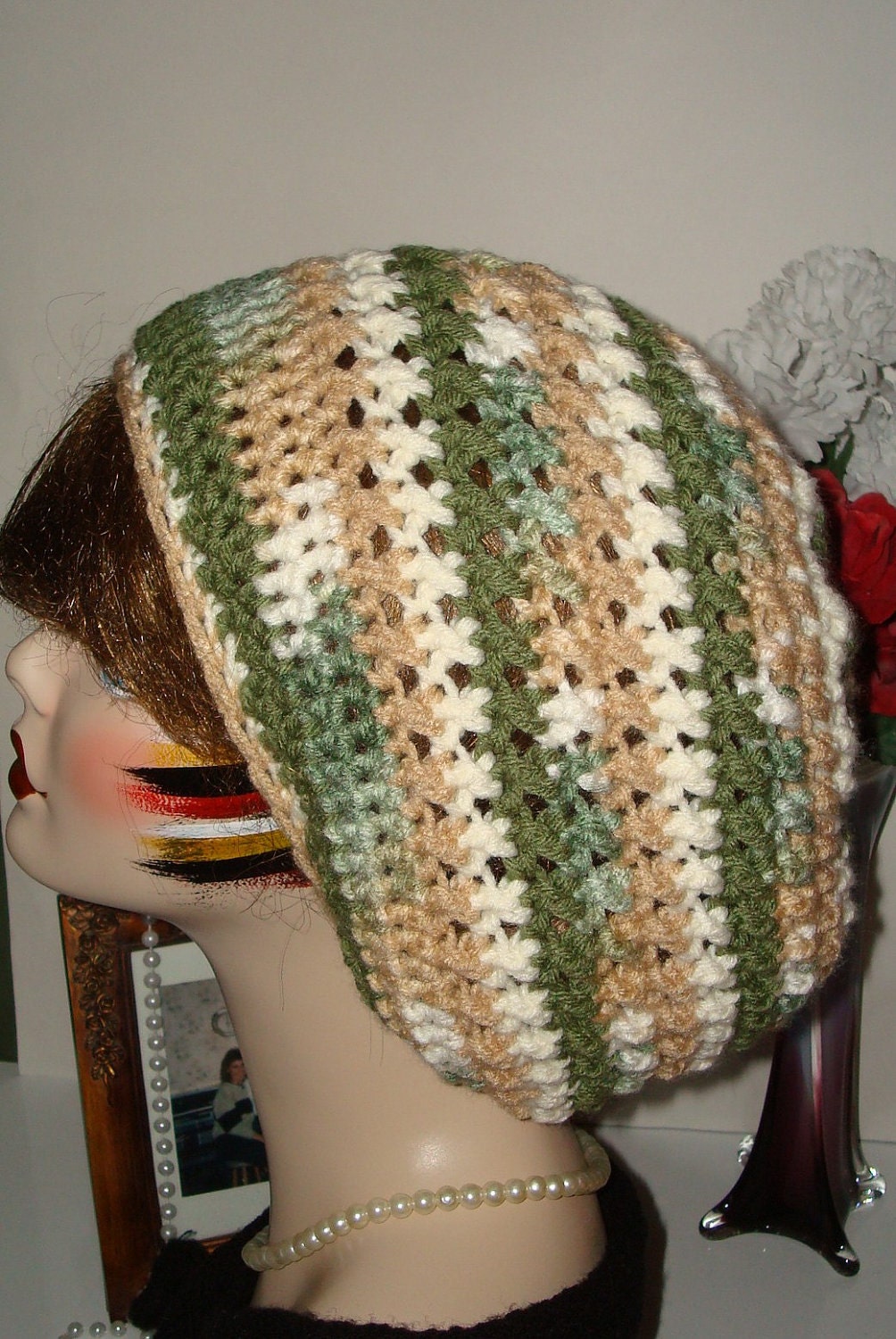 Hand Crochet Colorful Slouchy Crossed Over Stitch Retro Rasta Tam/any colors you choose/Unisex
