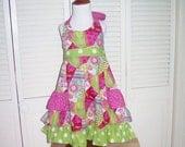 Handmade Ruffled Halter Dress in Pink and Green