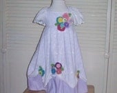 Girls White Eyelet Easter Dress, Spring Dress, Flower Girl Dress, Party Dress w/YoYo & Rick Rack Flowers