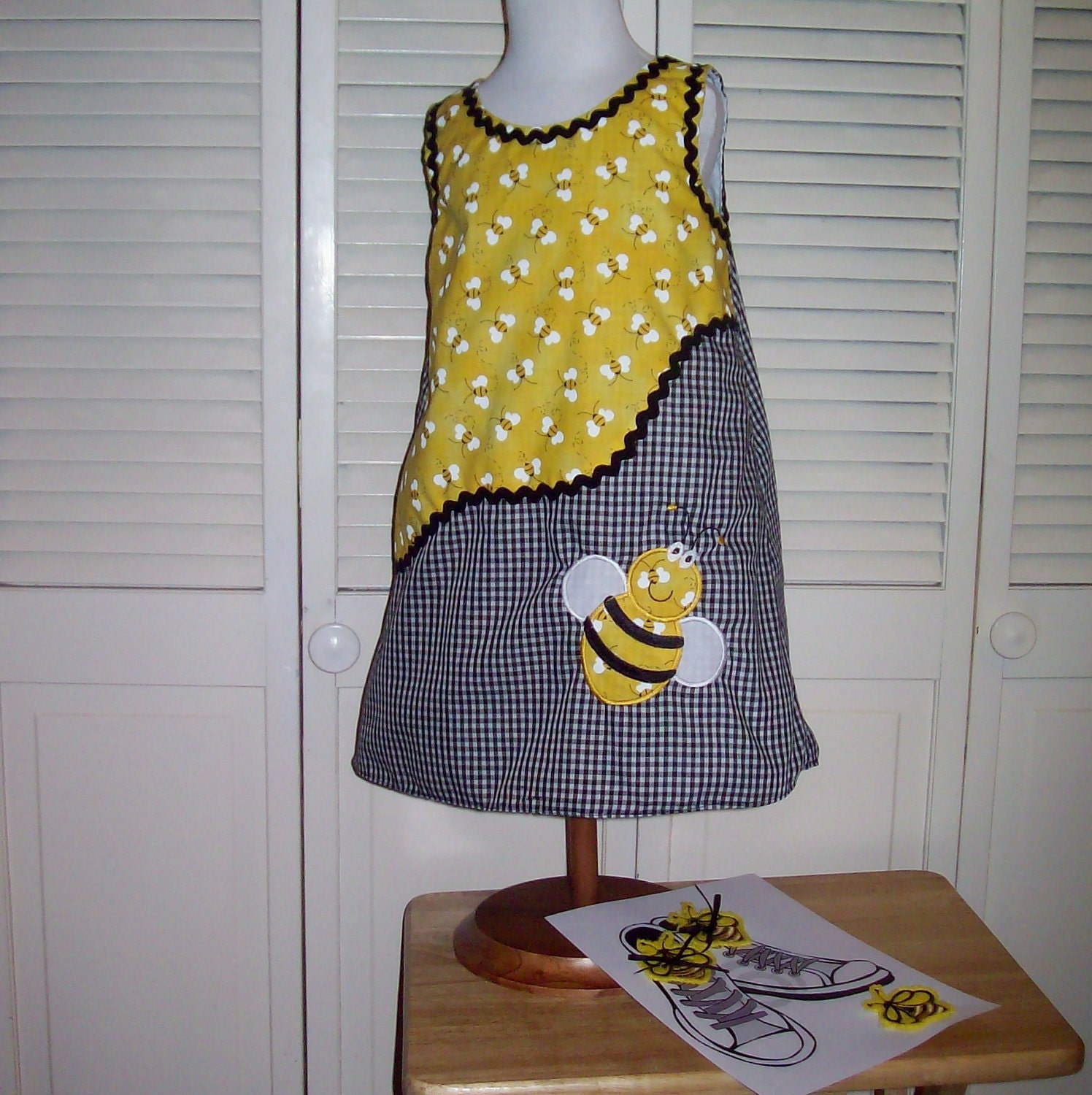 Handmade Bee Dress with Hair Clip and Shoe Tie-Ons