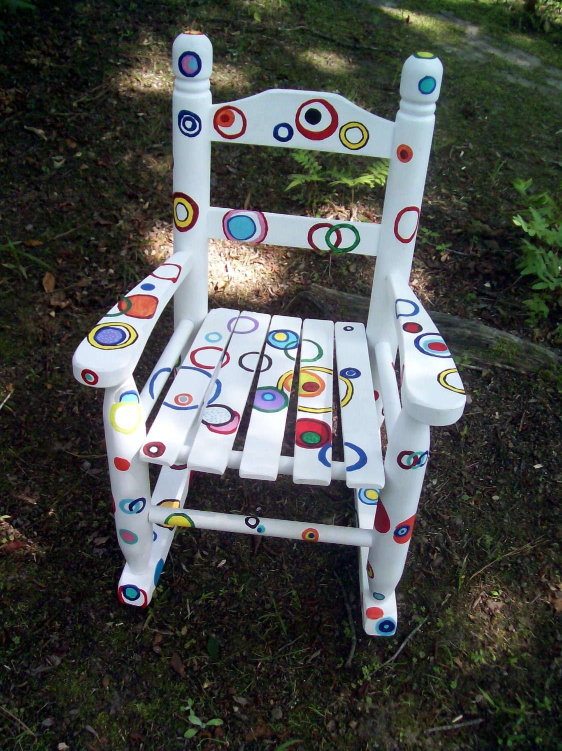Rocking Chair, Hand Painted Rainbow Bubble Rocking Chair