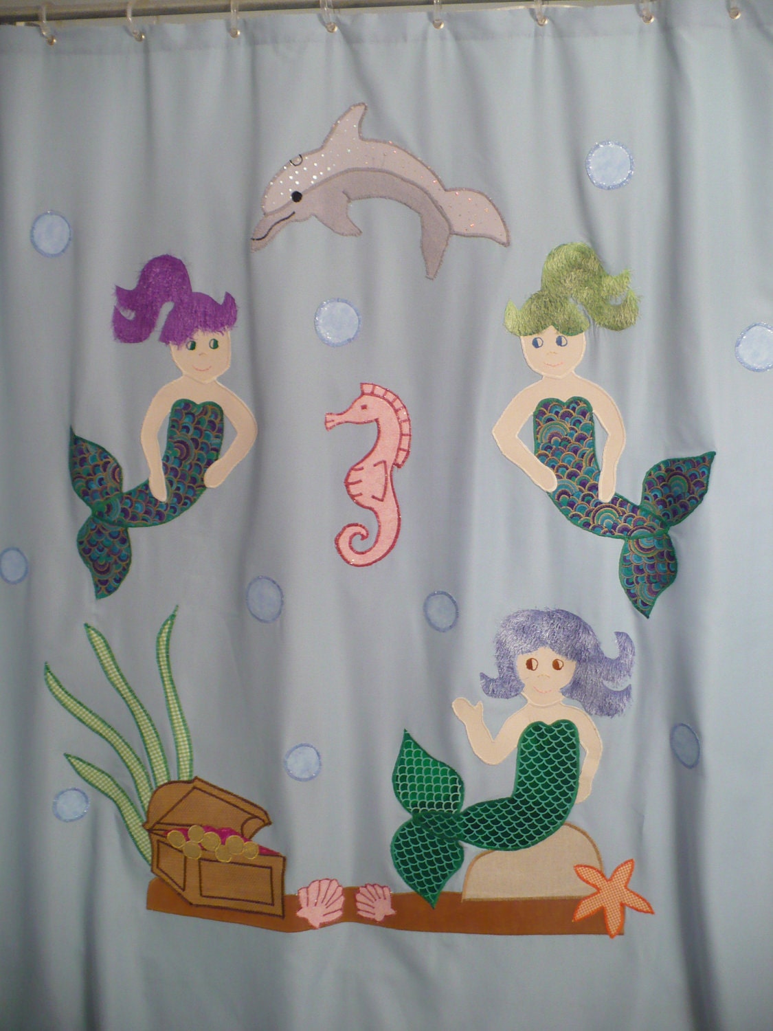 Mermaid Shower Curtain with matching hand towels & by SoSewMimi