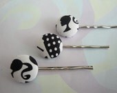 Barbie Fabric Covered Button Bobby Pin Hair Clips - Set of Three