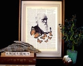 CHARLES DARWIN art print evolution science monarch butterflies vintage dictionary art print upcycled book page art print 8x10, 5x7