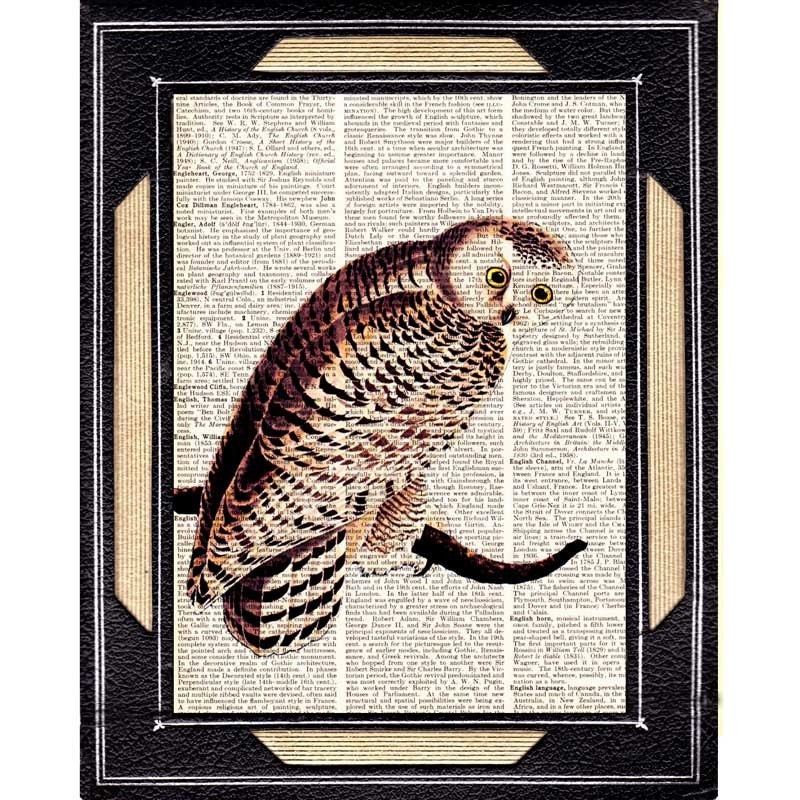 OWL ILLUSTRATION art print on dictionary print book page art print forest woodland animal bird snowy owl 8x10