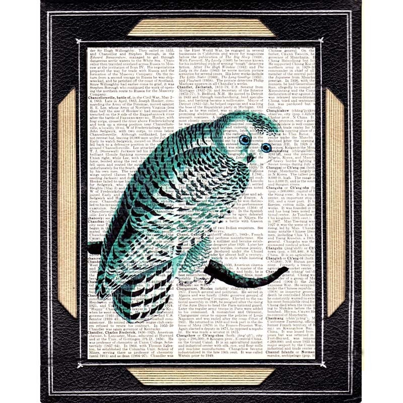 VINTAGE OWL art print snowy owl woodland rustic forest bird of prey blue turquoise upcycled vintage dictionary art print 8x10