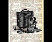 Vintage FOLDING CAMERA art print on vintage paper dictionary art print book page art print photography photographer retro technology  8x10