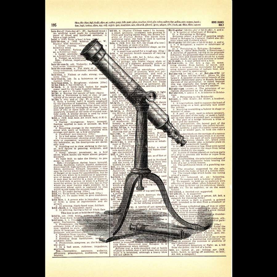 VINTAGE TELESCOPE dictionary print on dictionary book page art print astronomy apparatus dictionary art black white retro decor celestial