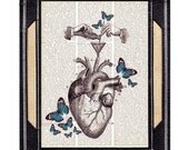 RECIPE for HAPPINESS mixed media steampunk art on vintage dictionary book page 8x10 anatomical heart with butterflies chemistry love