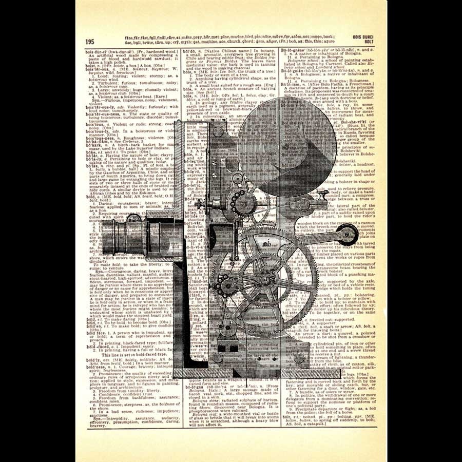 Dictionary print vintage MOVIE CAMERA art print on vintage dictionary page, vintage camera retro cinema retro film black white camera 2