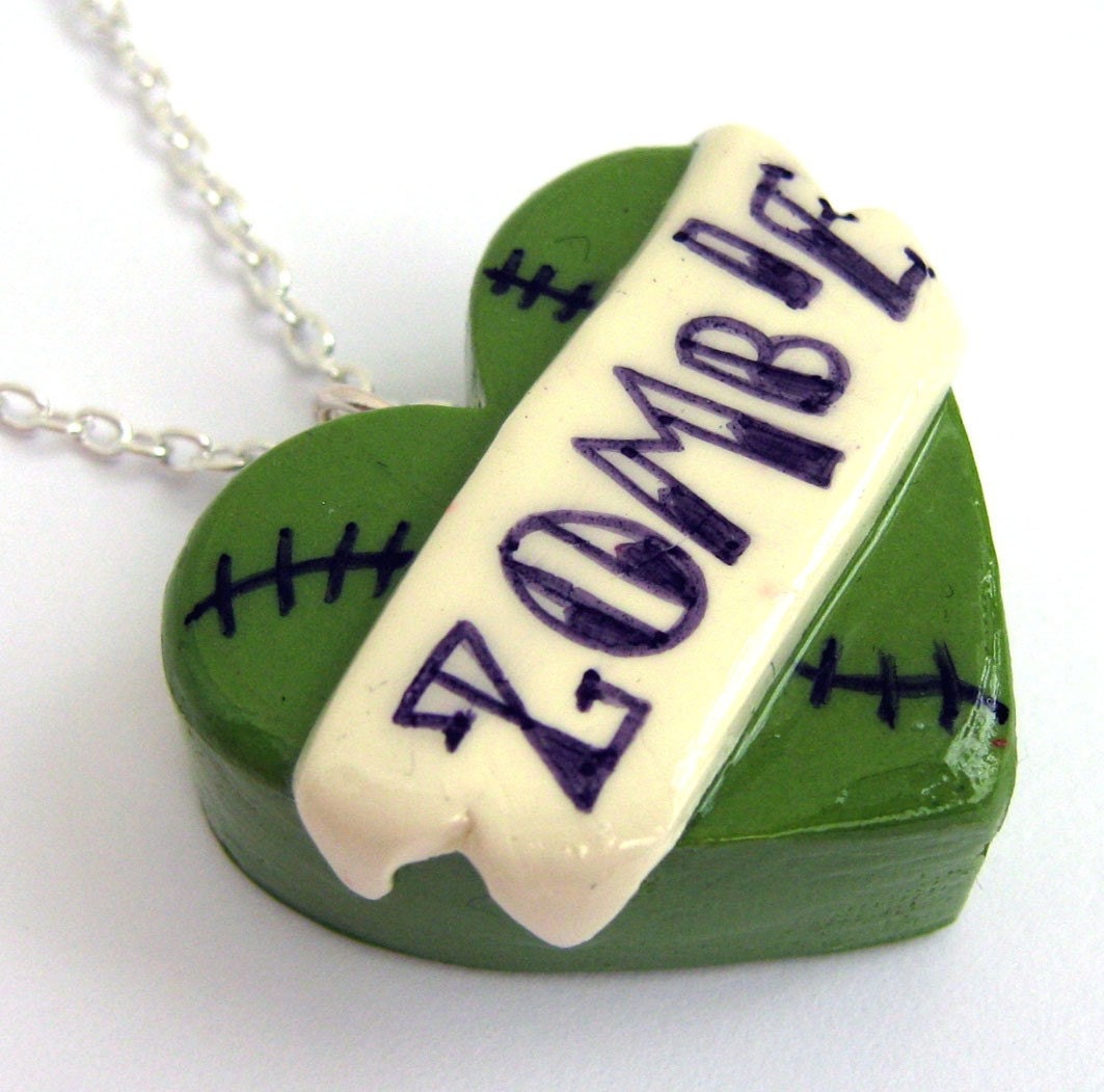 Tattoo style 3D Zombie heart necklace by Dolly Cool