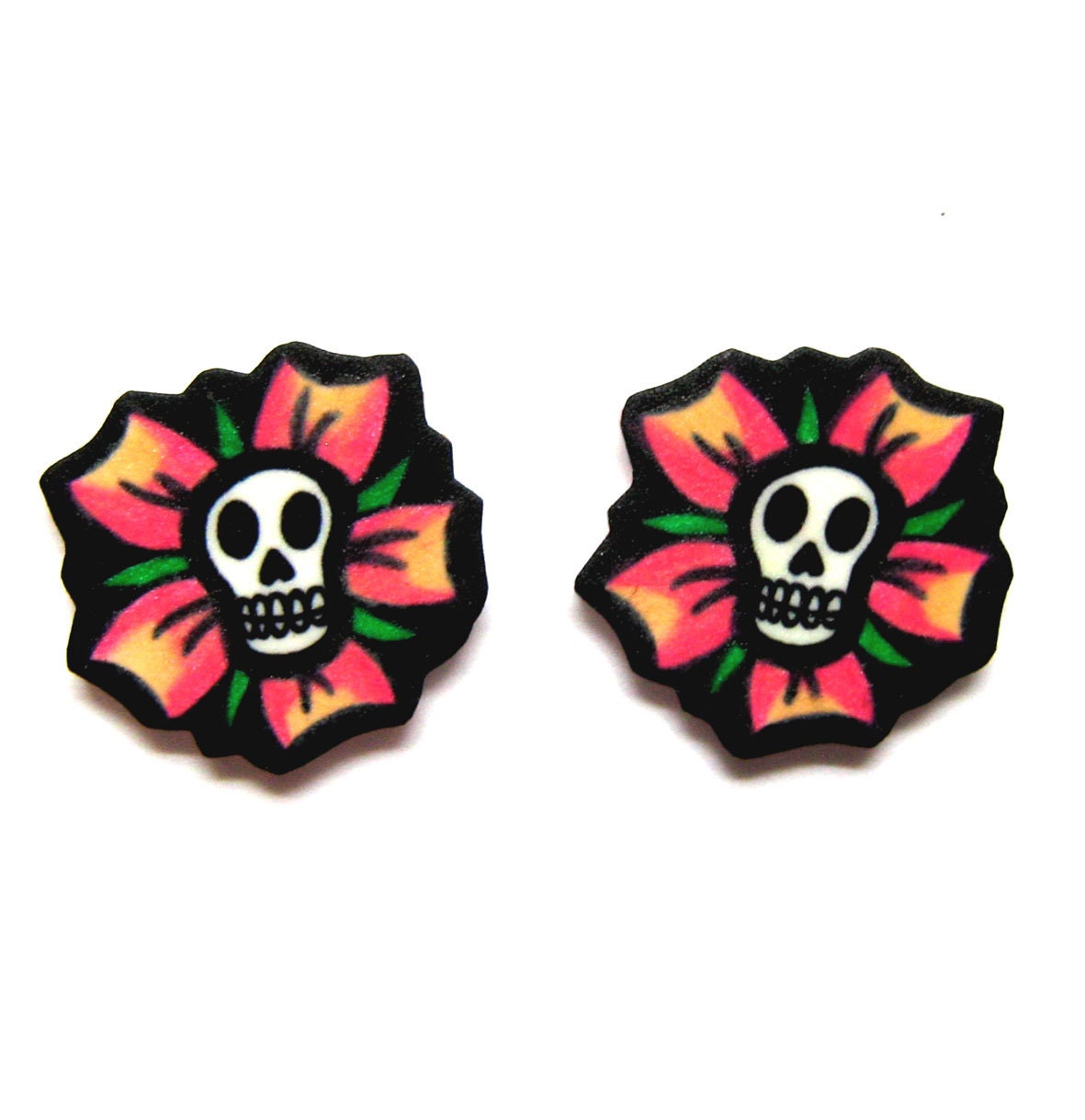 Skull cherry blossom earrings by Dolly Cool