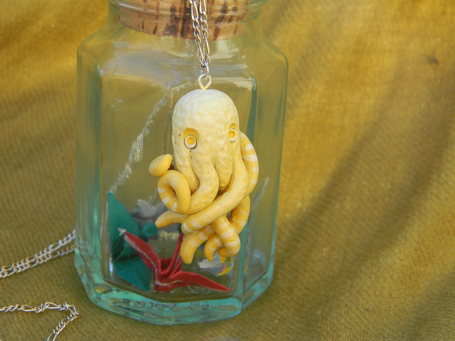 Glen the Yellow Octopus Pendant.Jewelry.Necklace
