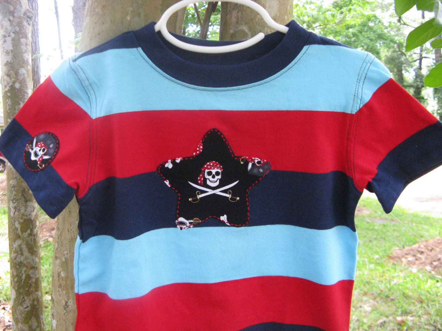 Adorable Pirate Shirt - Custom Fabric Applique and Handsewn