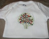 Whimsical Tree Onesie - Custom Fabric Applique Handstitched