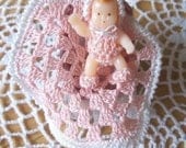 Miniature DOLLHOUSE THREAD crochet layette and doll Girl by KRC
