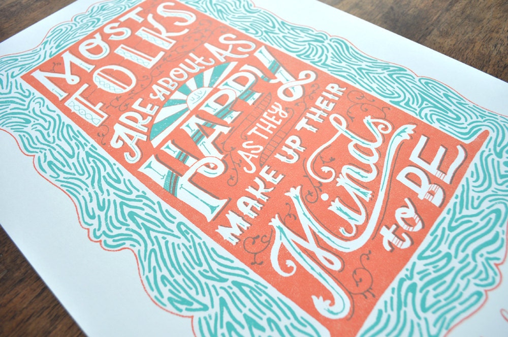 Abe Lincoln Quote - Coral/Aqua