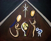 original painting of the Christmas Nativity, abstract, acrylic on canvas