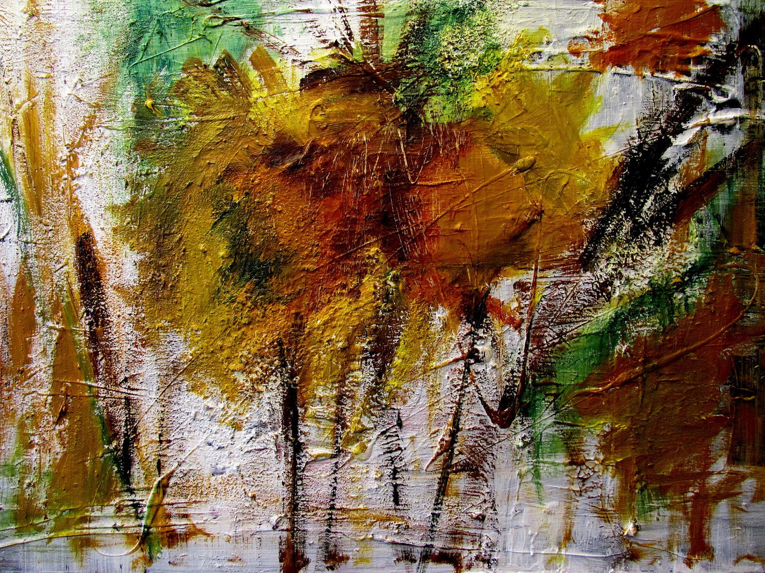 giclee print of sunflowers in september, abstract, mixed media on canvas